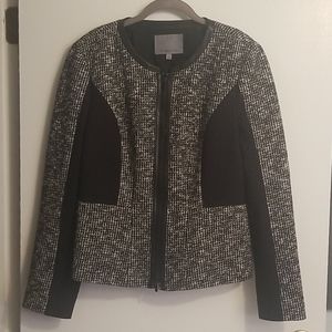 Classic blazer - tweed with leather trim- sz L